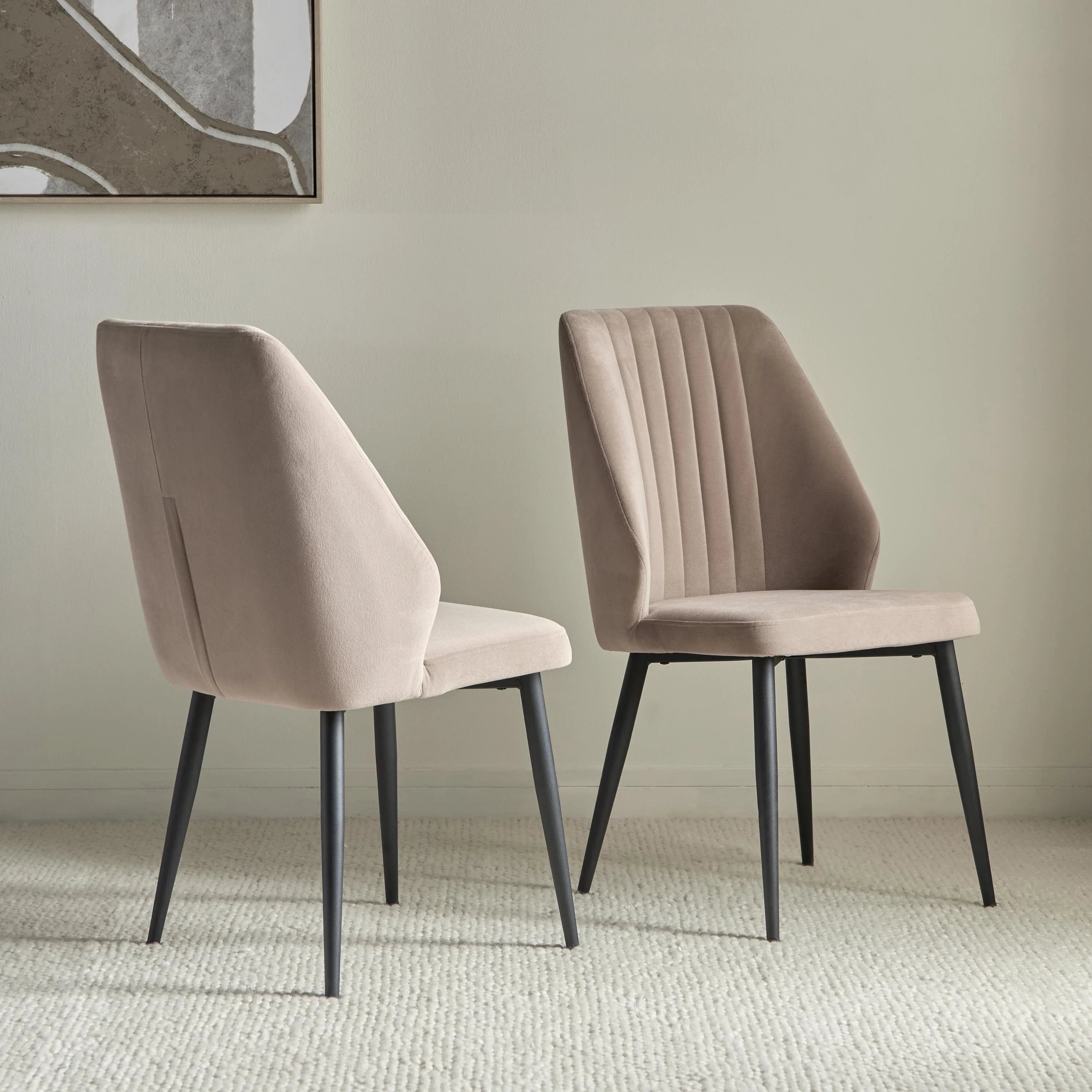 Riva Chair (Set of 2) Velvet Brown Fabric Leg Black Metal – Home
