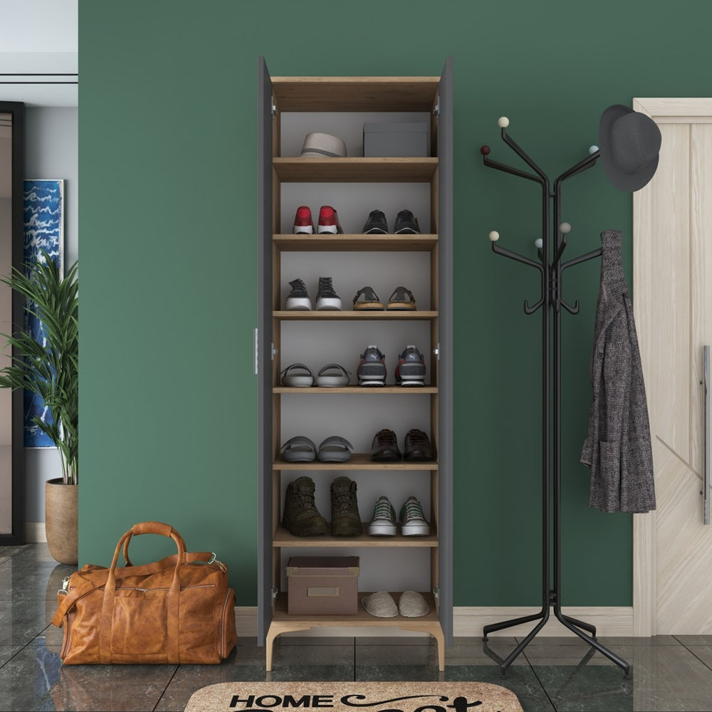 Home Canvas Harmony Dual-Tone Tall Storage Cabinet Grey and Oak