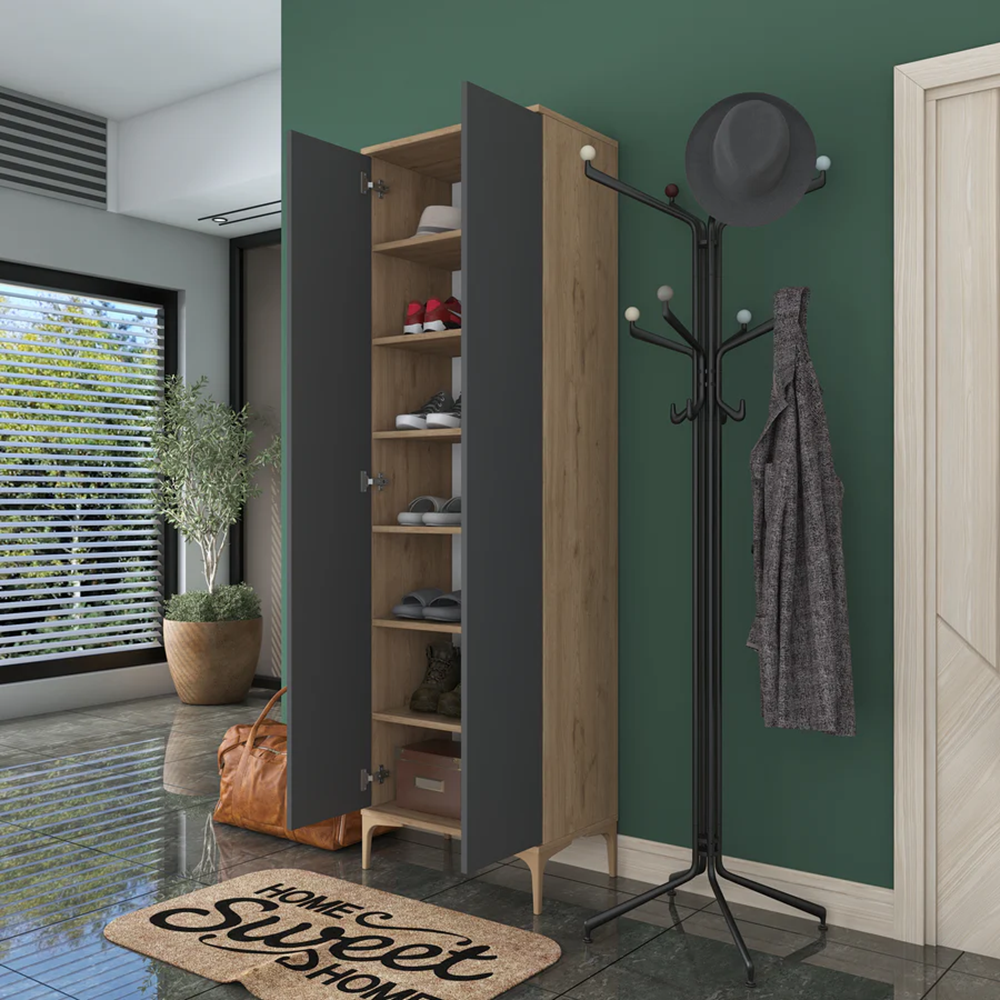 Home Canvas Harmony Dual-Tone Tall Storage Cabinet Grey and Oak