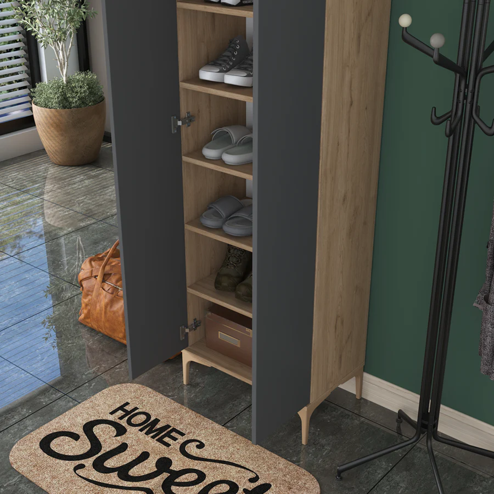 Home Canvas Harmony Dual-Tone Tall Storage Cabinet Grey and Oak