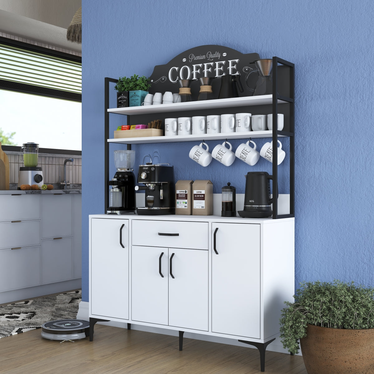 Home Canvas LuminEase Large Buffet & Hutch Coffee Cabinet White