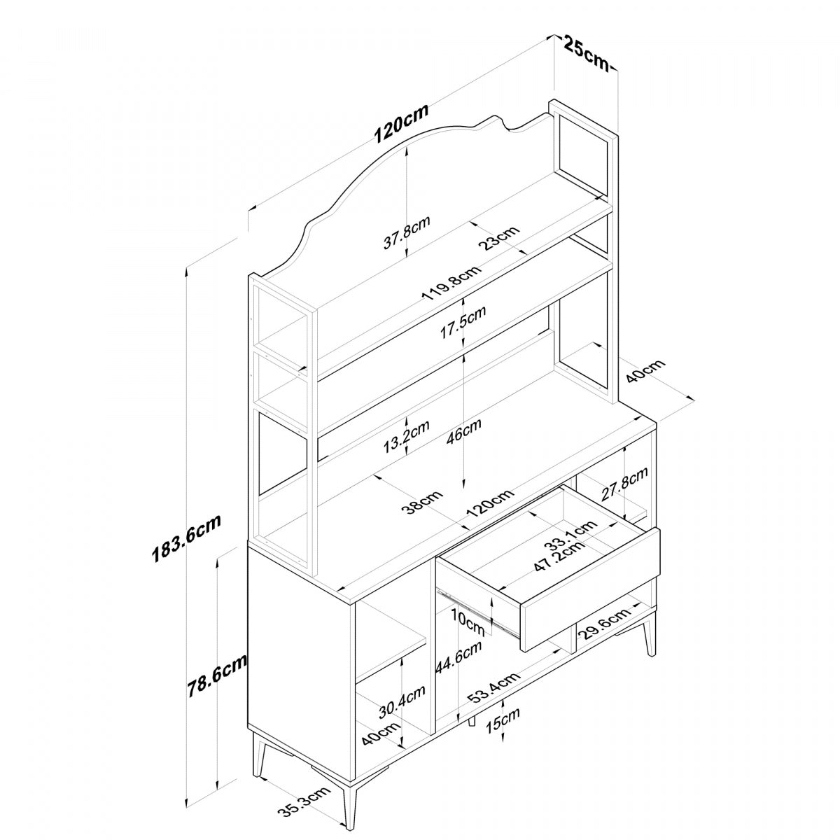 Home Canvas LuminEase Large Buffet & Hutch Coffee Cabinet White