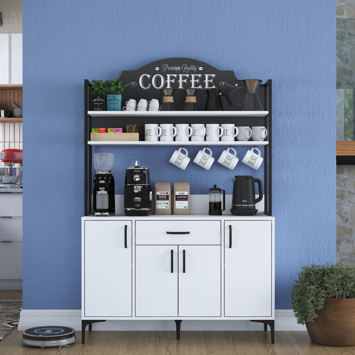 Home Canvas LuminEase Large Buffet & Hutch Coffee Cabinet White