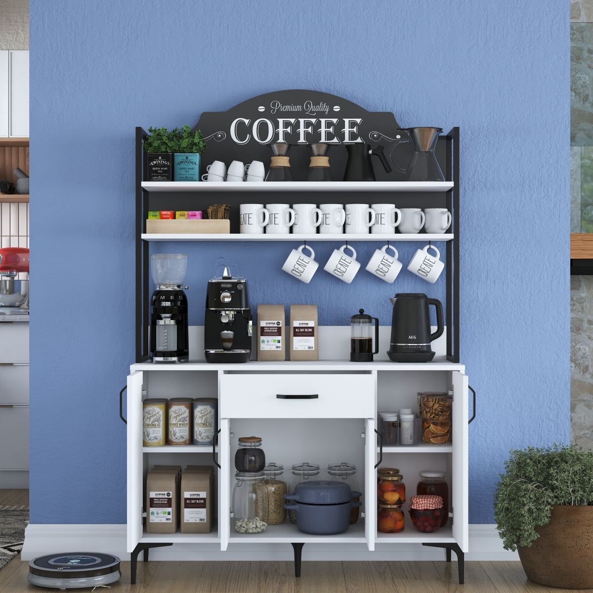 Home Canvas LuminEase Large Buffet & Hutch Coffee Cabinet White