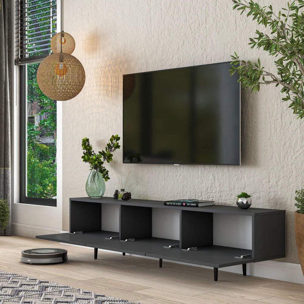 Home Canvas LuxeVision Dark Grey TV Console Table