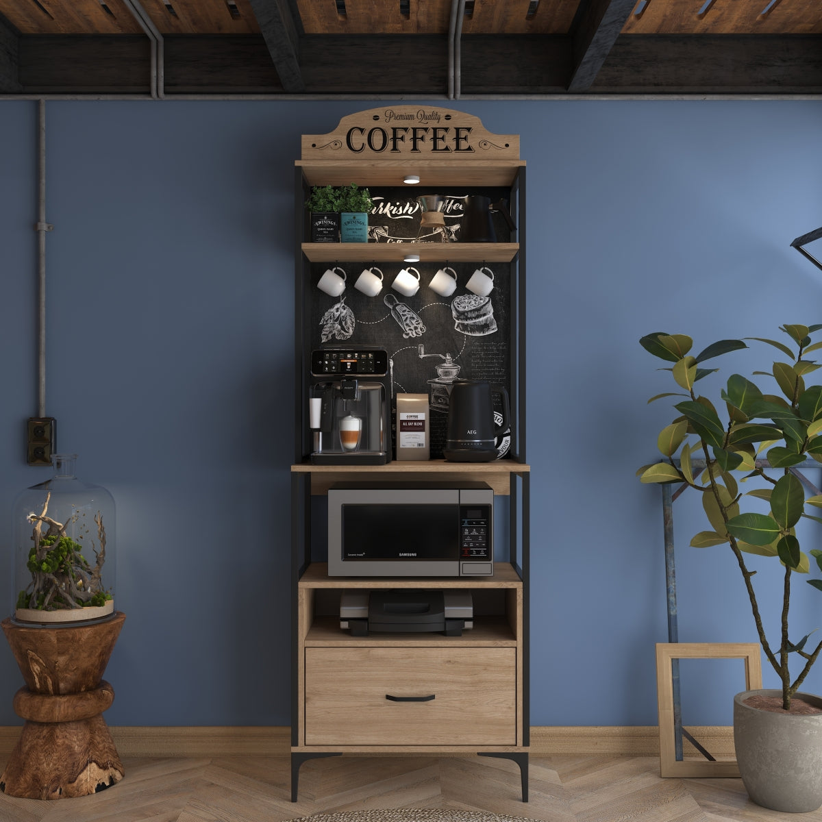 Home Canvas LuminEase Coffee & Storage Cabinet with light walnut