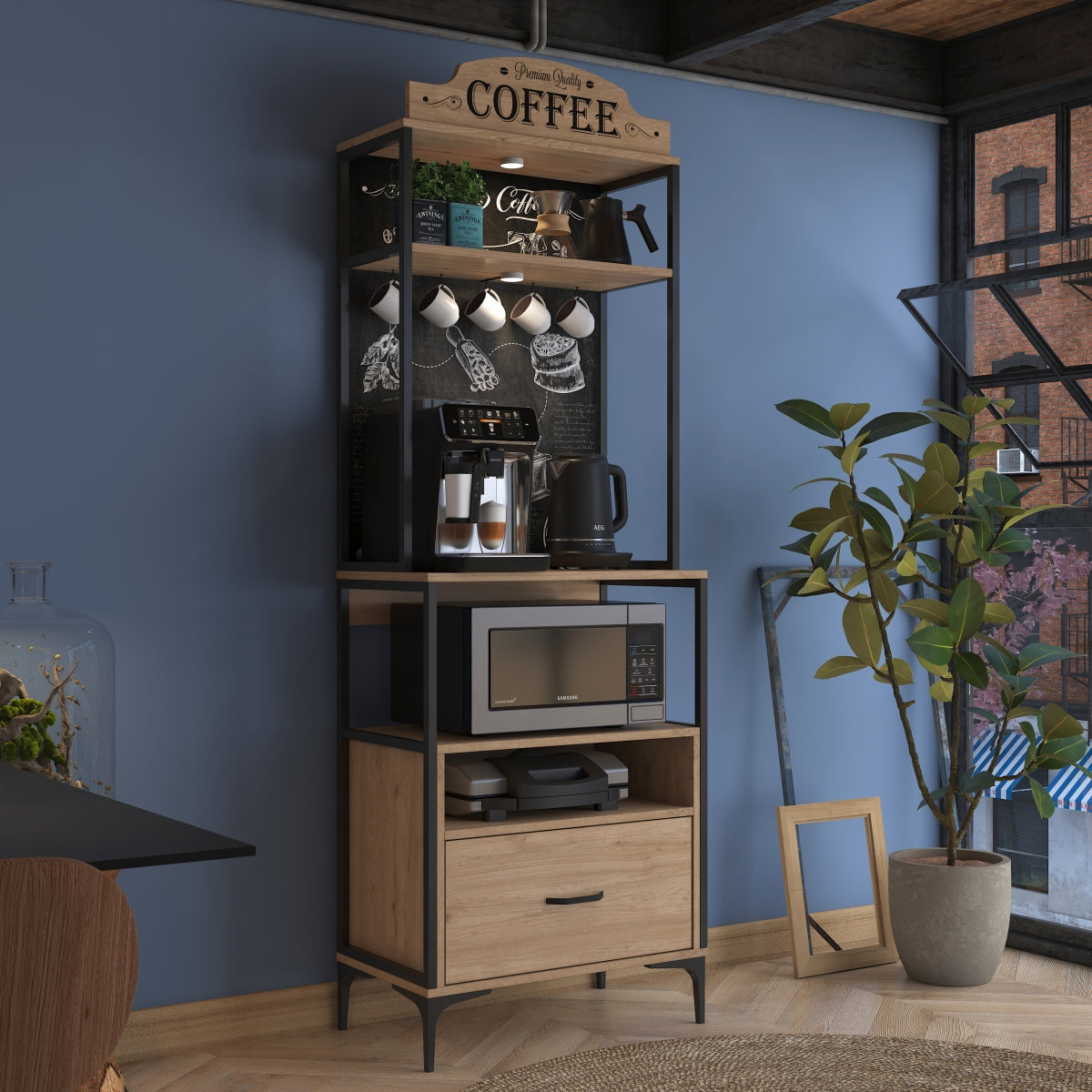Home Canvas LuminEase Coffee & Storage Cabinet with light walnut