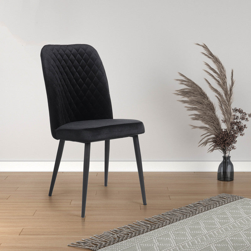 Home Canvas Modern Tufi Dining Room Chairs with Velvet fabric for Living Room | Tufted Armless Kitchen Chairs with Metal Legs Set of 4 - Steel Blue