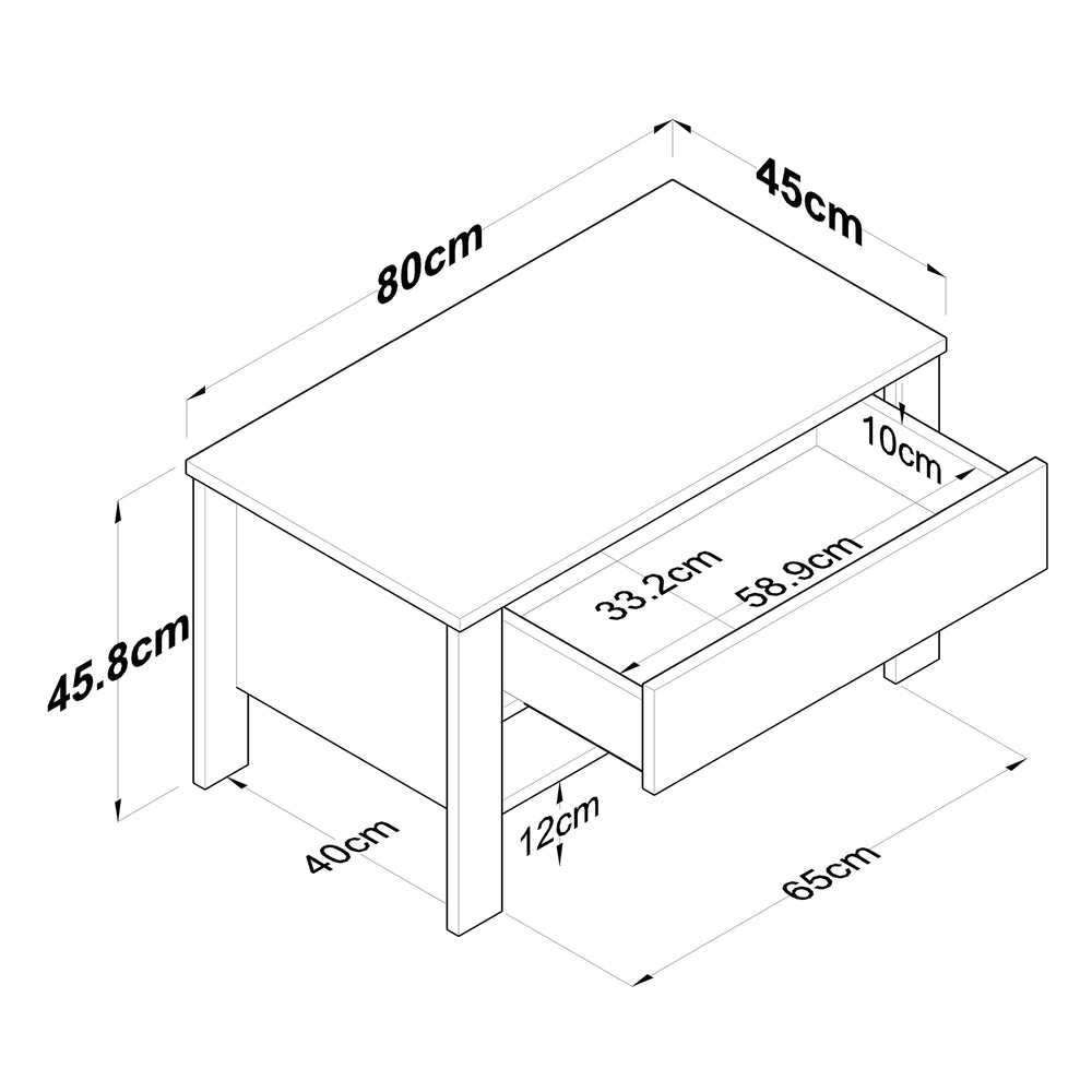 Home Canvas Coffee Table Centre Table Modern Leg Drawer Basket Walnut - White