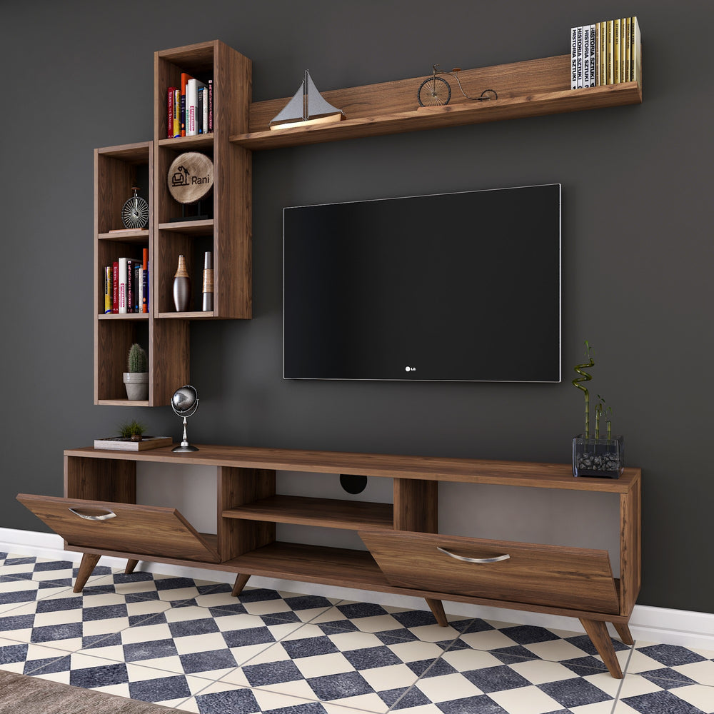 Home Canvas Tv Unit With Wall Shelf Tv Stand With Bookshelf Wall Mounted With Shelf Modern Leg 180 cm