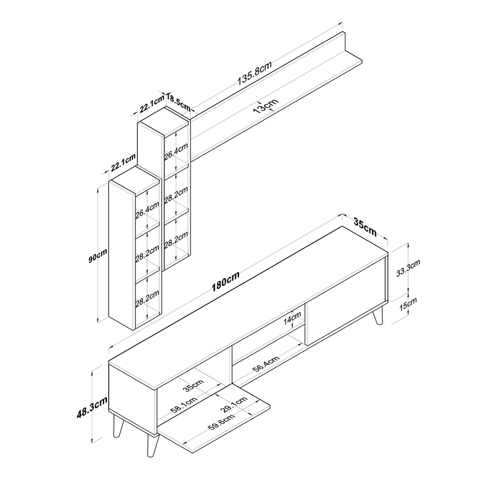 Home Canvas Tv Unit With Wall Shelf Tv Stand With Bookshelf Wall Mounted With Shelf Modern Leg 180 cm