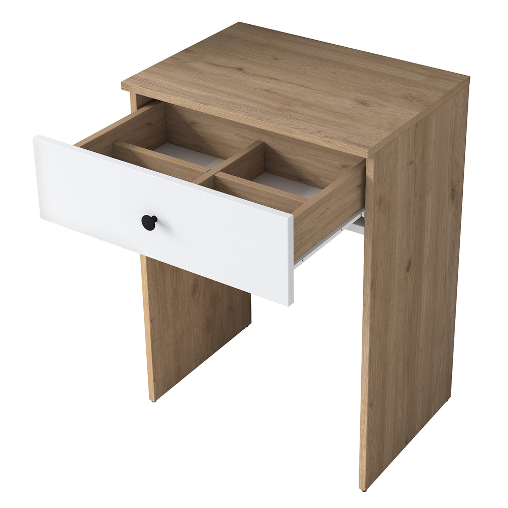 Home Canvas Modern Mini Makeup Dressing Table | Jewelry Organizer Basket with One Drawers Walnut/White