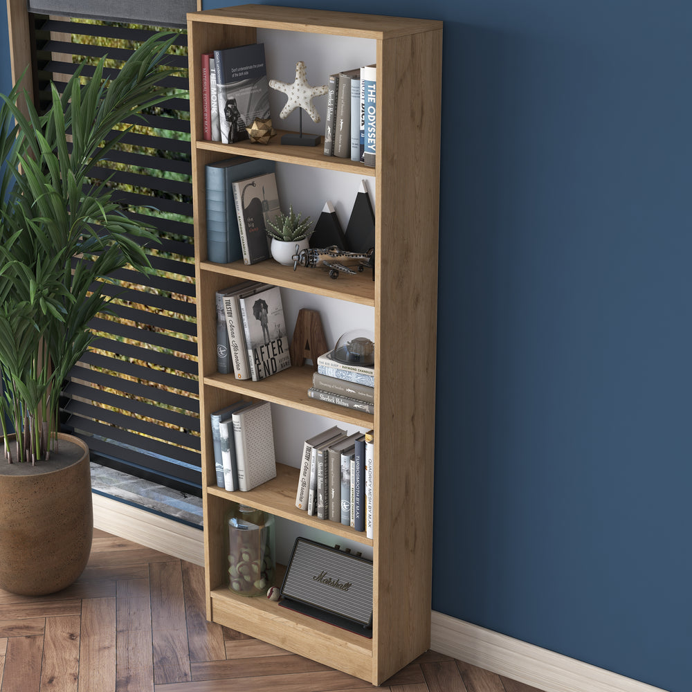 Home Canvas Bookshelf with 5 Shelves Study Room Library Modern Wall Shelf Basket Width 30cm Walnut