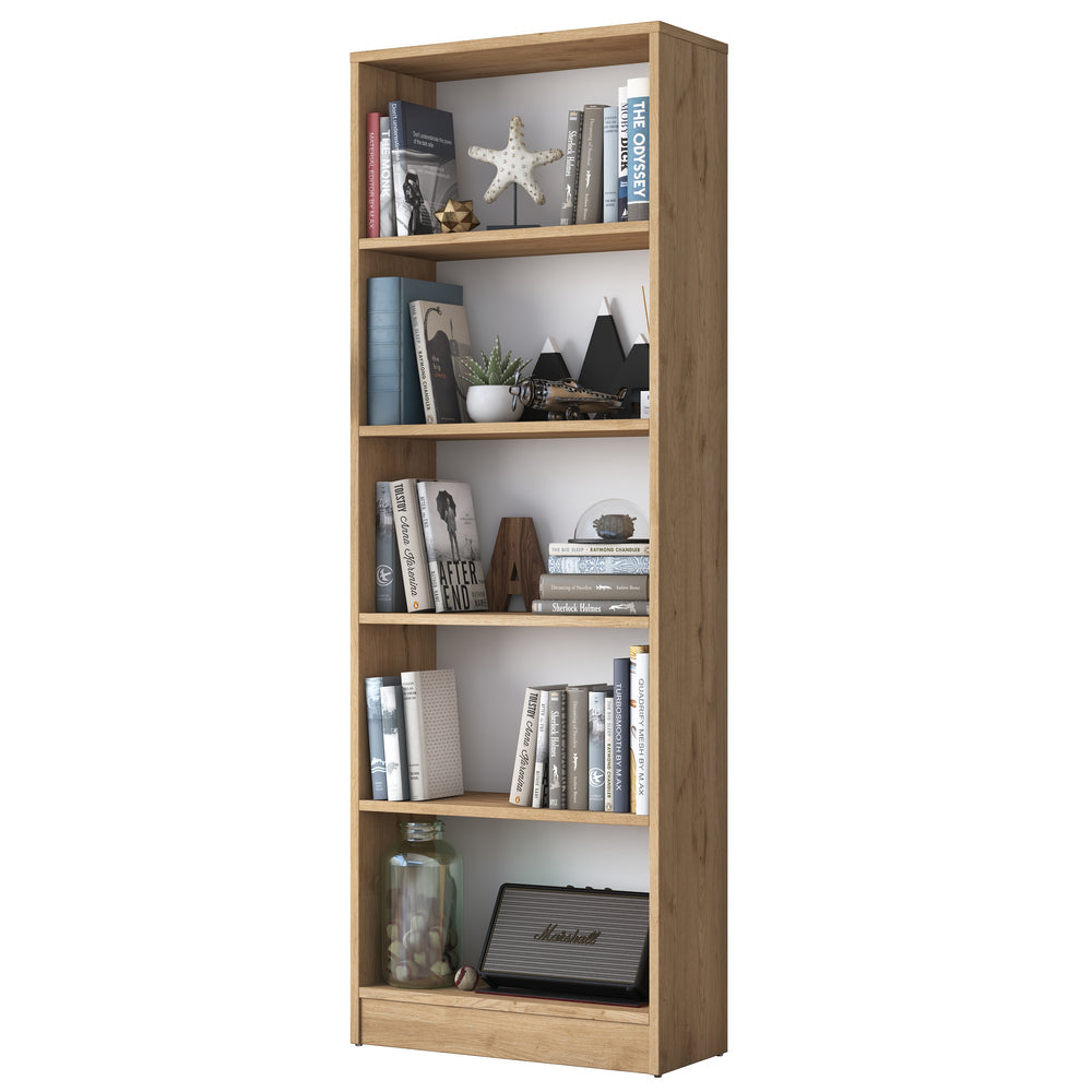 Home Canvas Bookshelf with 5 Shelves Study Room Library Modern Wall Shelf Basket Width 30cm Walnut