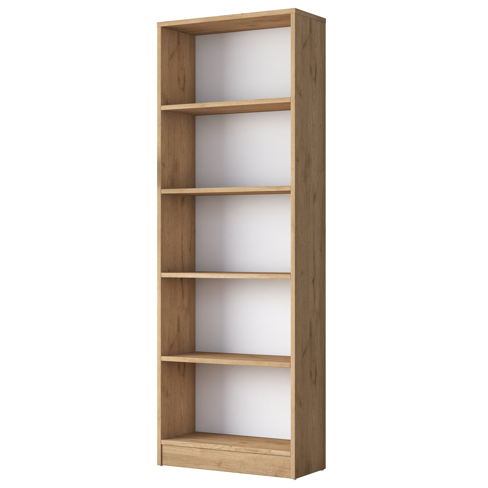 Home Canvas Bookshelf with 5 Shelves Study Room Library Modern Wall Shelf Basket Width 30cm Walnut