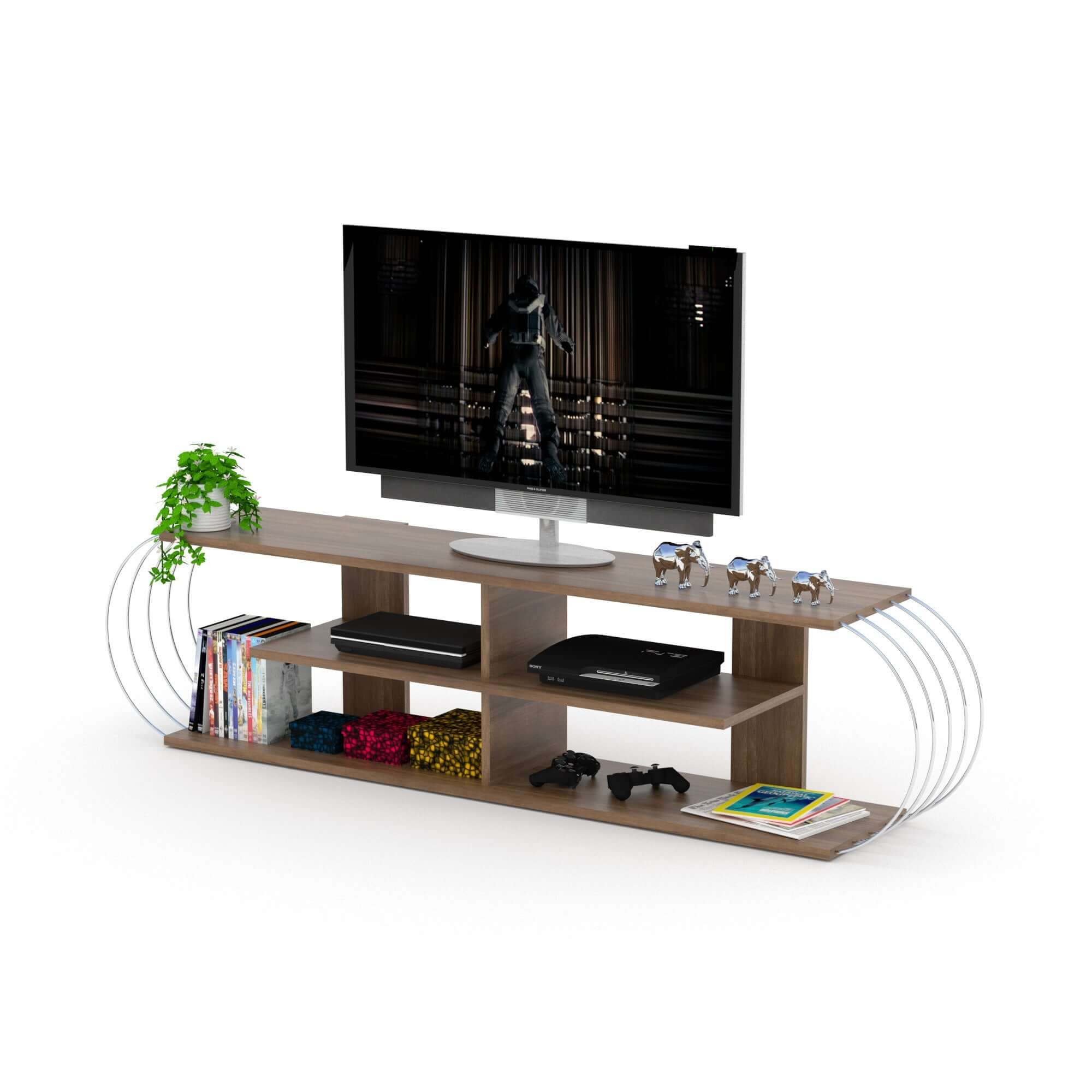 Home Canvas Furniture Trading LLC.Case Modern Tv Unit - Walnut/Chrome TV units Walnut-Chrome