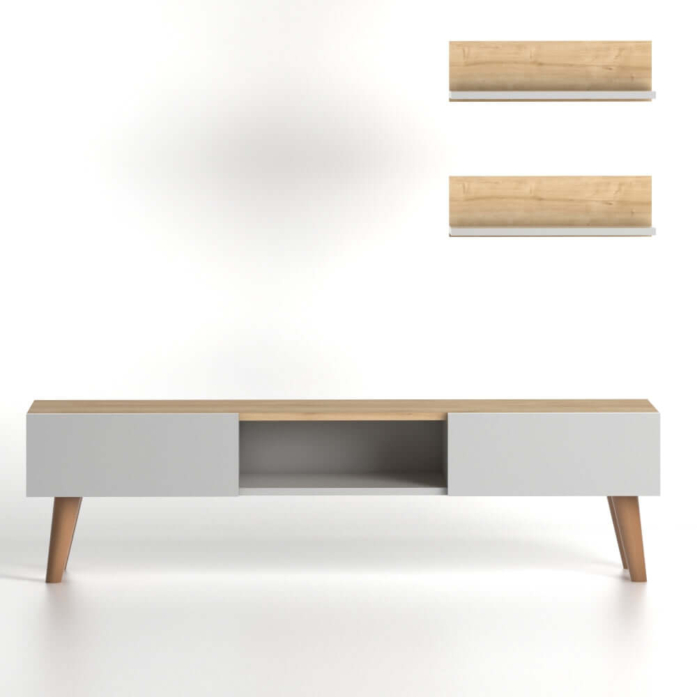 Home CanvasHome Canvas Atlantis Modern Tv Stand with 2 Wooden Wall Mount Shelf - Walnut TV Unit