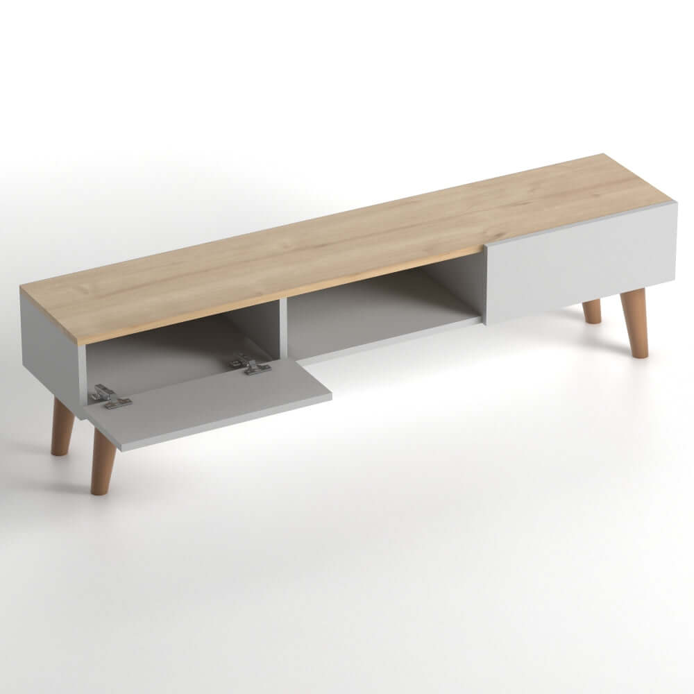 Home CanvasHome Canvas Atlantis Modern Tv Stand with 2 Wooden Wall Mount Shelf - Walnut TV Unit