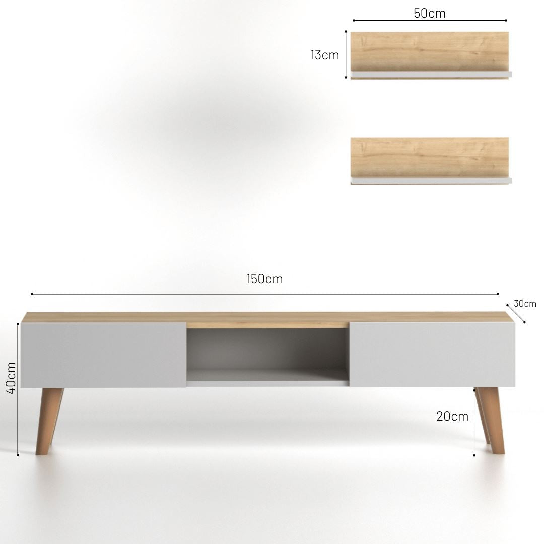Home CanvasHome Canvas Atlantis Modern Tv Stand with 2 Wooden Wall Mount Shelf - Walnut TV Unit