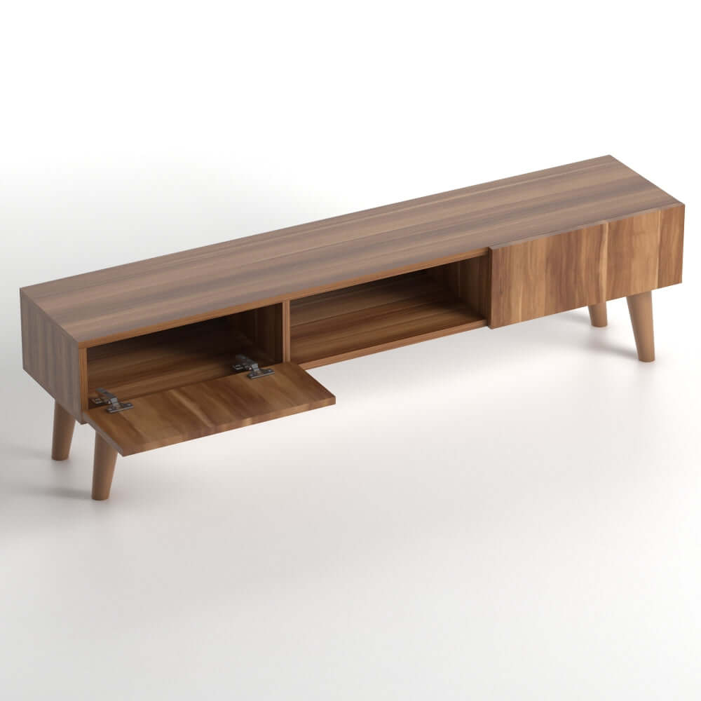 Home CanvasHome Canvas Atlantis Modern Tv Stand with 2 Wooden Wall Mount Shelf - Walnut TV Unit