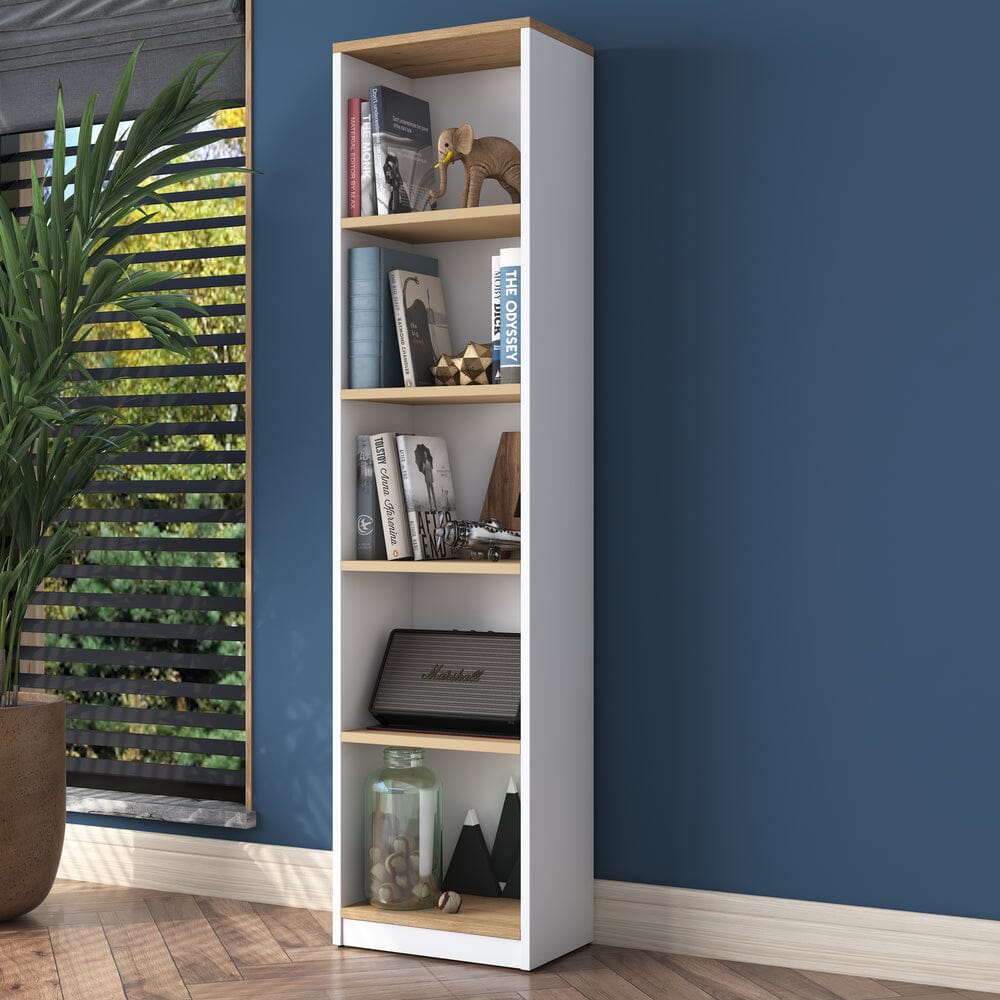 Home CanvasHome Canvas Bookcase Study Room with 5 Shelves Book Shelf Library Modern Wall Shelf White - Walnut Bookcase