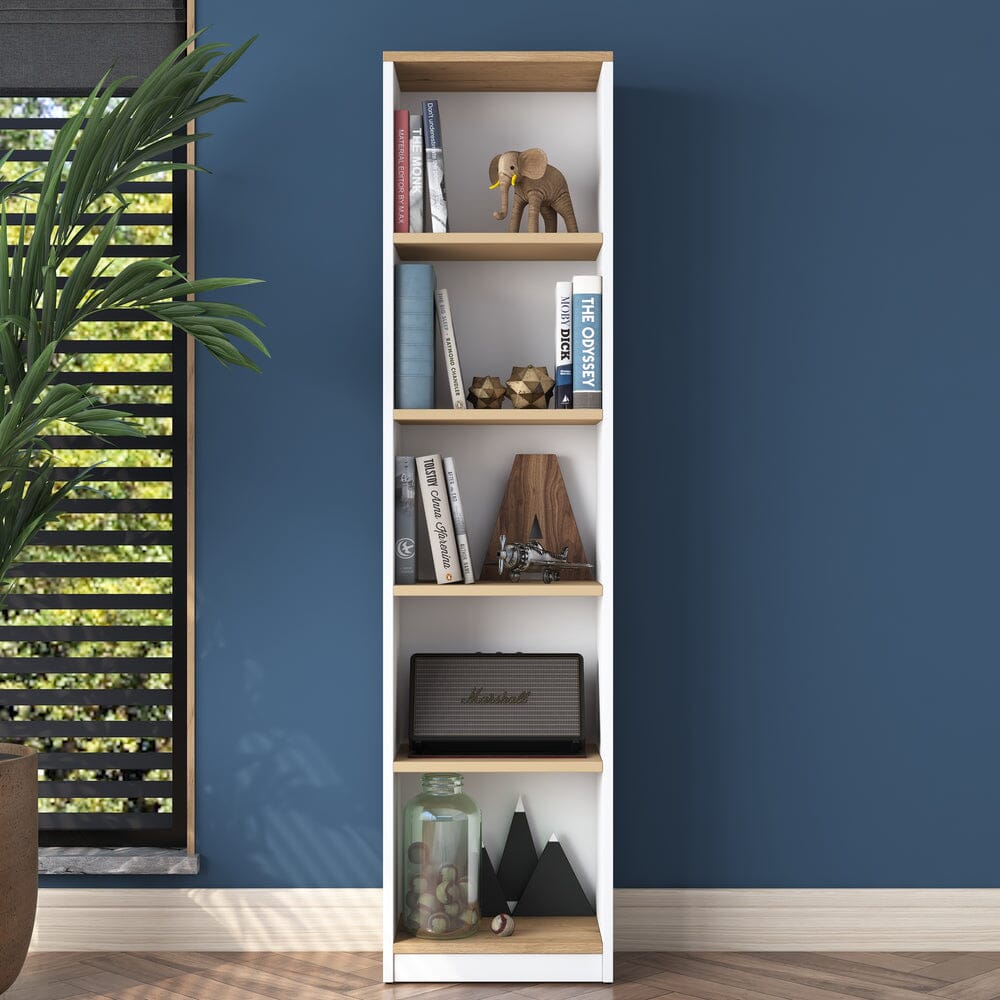 Home CanvasHome Canvas Bookcase Study Room with 5 Shelves Book Shelf Library Modern Wall Shelf White - Walnut Bookcase