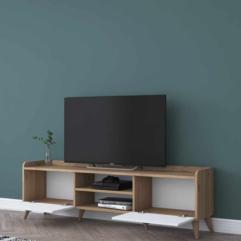 Home CanvasHome Canvas Coast Tv Unit Modern Free Standing Tv Stand 180 cm - Walnut and White TV Unit