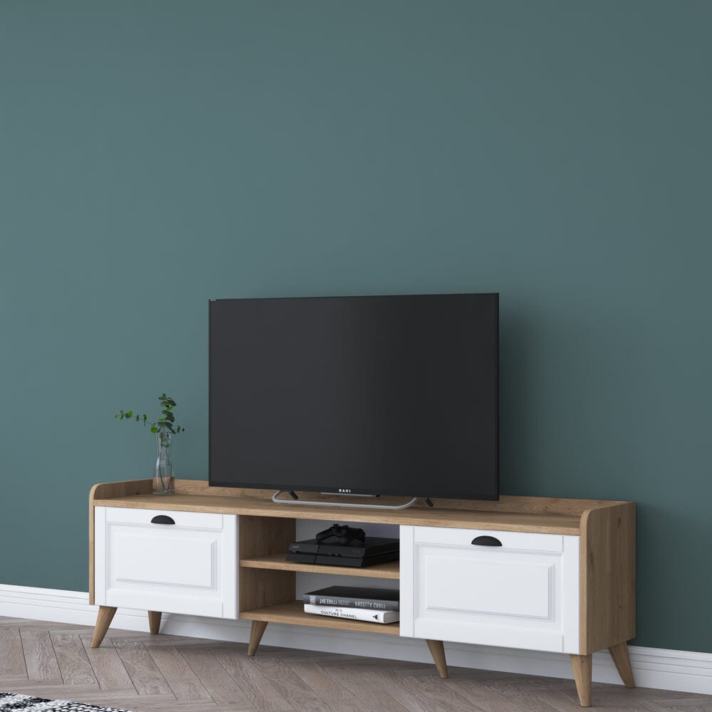 Home CanvasHome Canvas Coast Tv Unit Modern Free Standing Tv Stand 180 cm - Walnut and White TV Unit