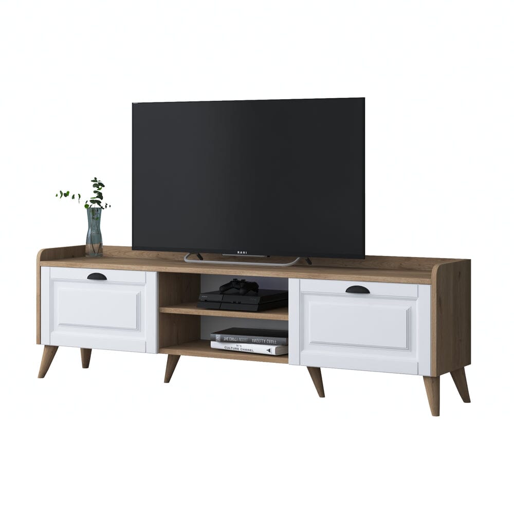 Home CanvasHome Canvas Coast Tv Unit Modern Free Standing Tv Stand 180 cm - Walnut and White TV Unit