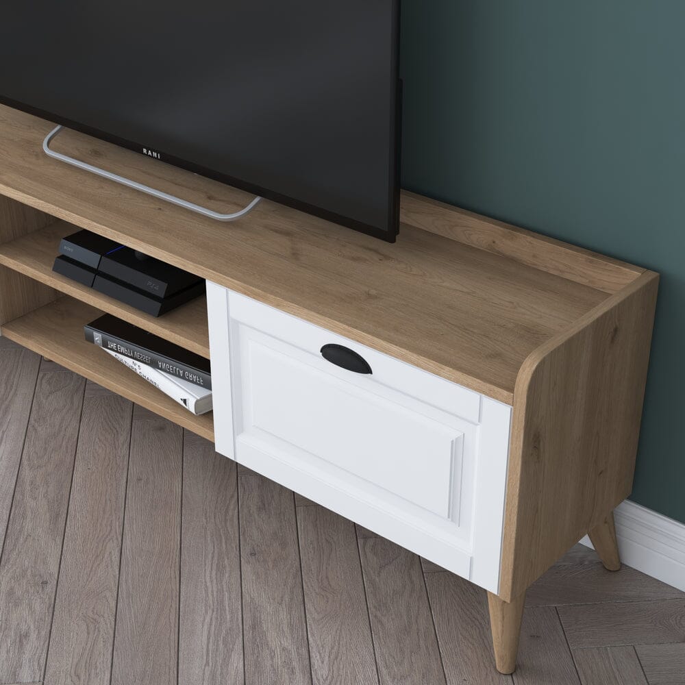 Home CanvasHome Canvas Coast Tv Unit Modern Free Standing Tv Stand 180 cm - Walnut and White TV Unit