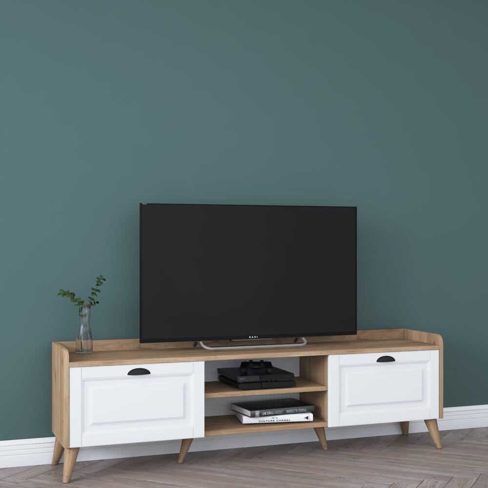 Home CanvasHome Canvas Coast Tv Unit Modern Free Standing Tv Stand 180 cm - Walnut and White TV Unit