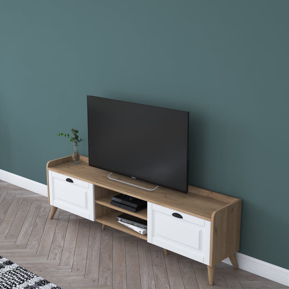 Home CanvasHome Canvas Coast Tv Unit Modern Free Standing Tv Stand 180 cm - Walnut and White TV Unit