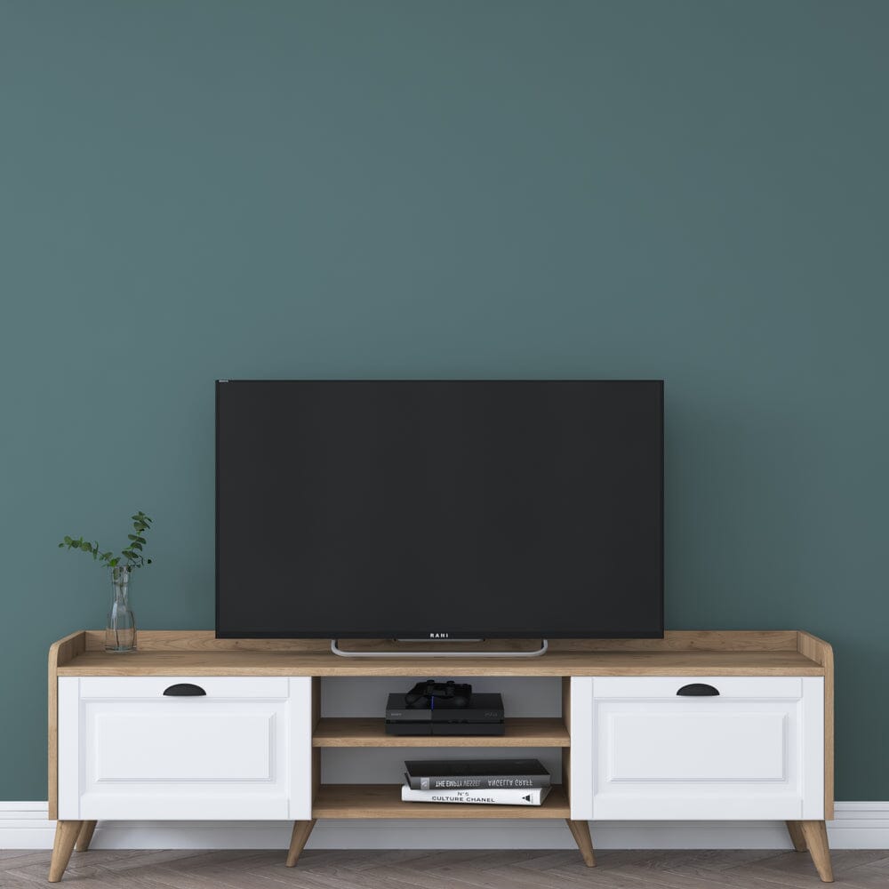 Home CanvasHome Canvas Coast Tv Unit Modern Free Standing Tv Stand 180 cm - Walnut and White TV Unit