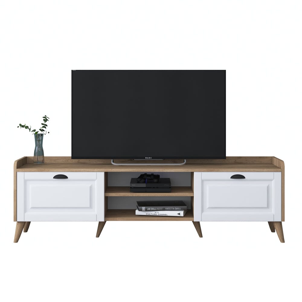 Home CanvasHome Canvas Coast Tv Unit Modern Free Standing Tv Stand 180 cm - Walnut and White TV Unit