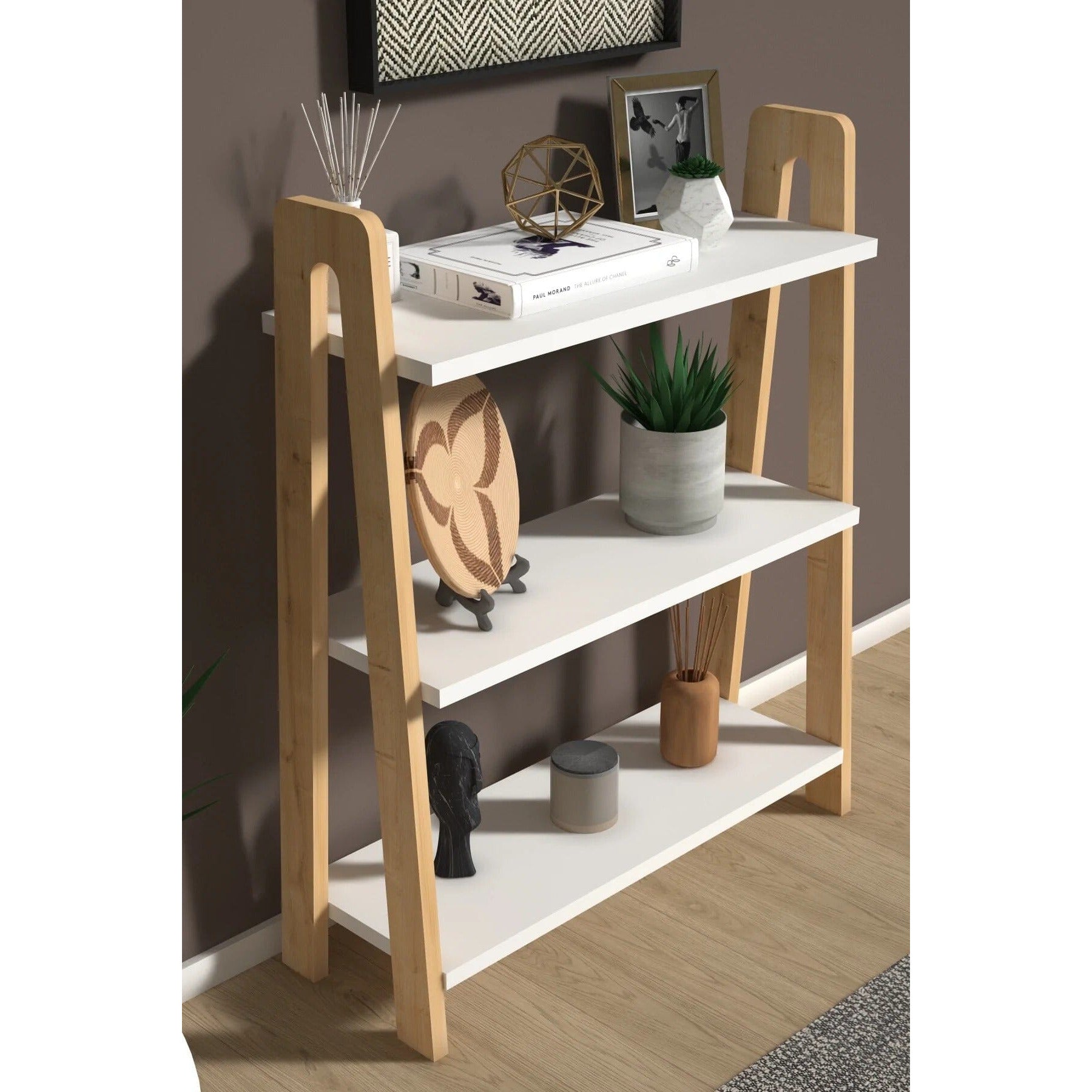 Home CanvasHome Canvas Como Made In Turkey Modern Book Shelves For Living Room Or Study Room Book Shelve, Easy Assembly Book Shelf - Oak And White Living Room Furniture Sets