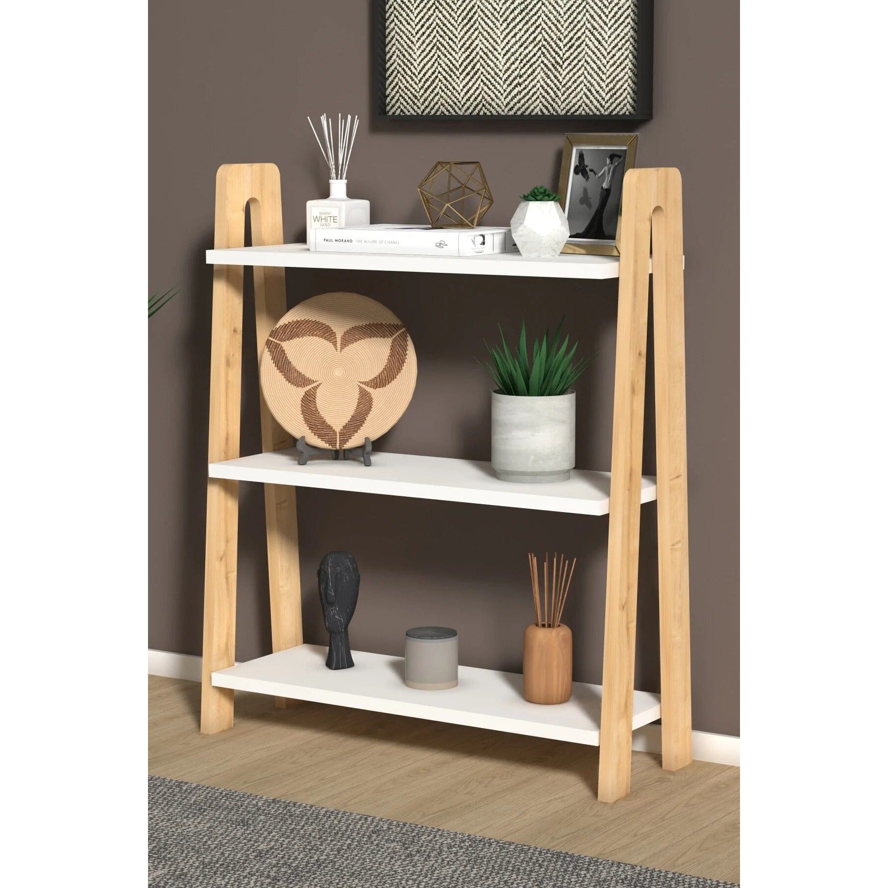 Home CanvasHome Canvas Como Made In Turkey Modern Book Shelves For Living Room Or Study Room Book Shelve, Easy Assembly Book Shelf - Oak And White Living Room Furniture Sets