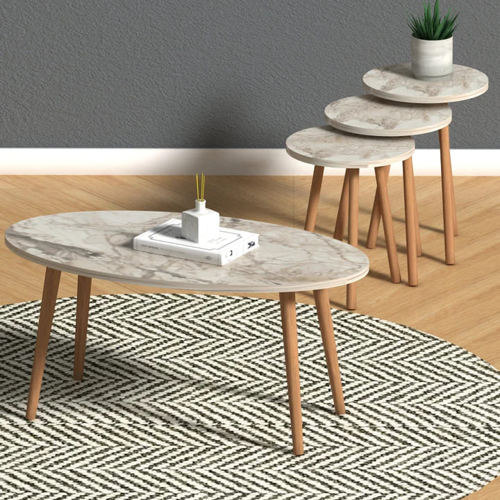 Home CanvasHome Canvas Elips Modern Coffee Table - Set of 3 Table - Marble Finish Coffee Table