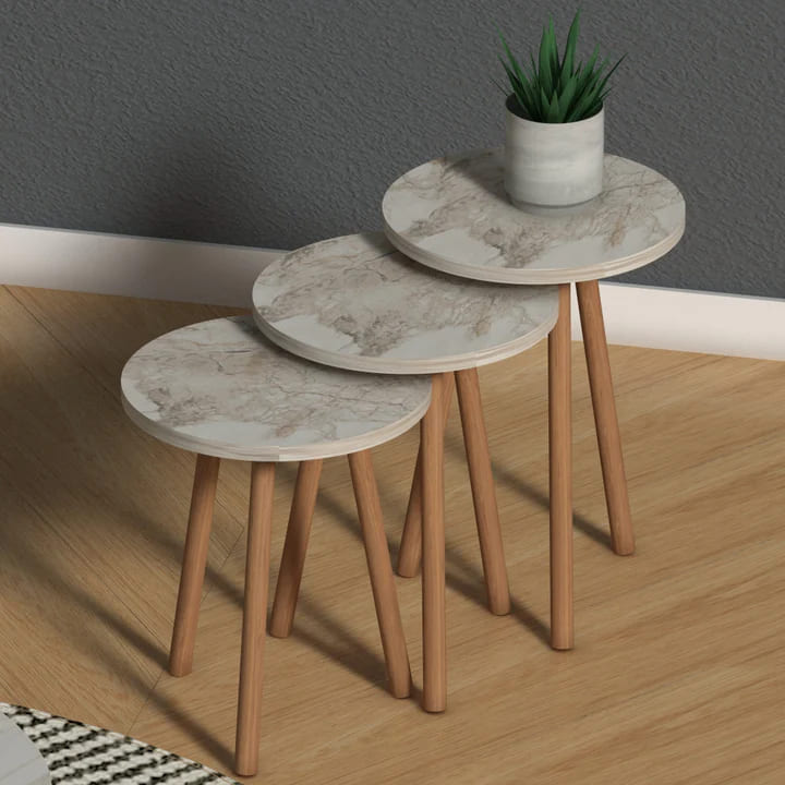 Home CanvasHome Canvas Elips Modern Coffee Table - Set of 3 Table - Marble Finish Coffee Table