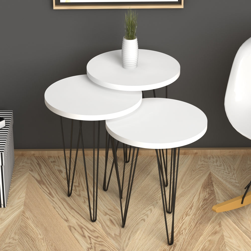 Home CanvasHome Canvas Fiona Nested Coffee Table Set Of Three For Living Room Home Office Contemporary Stacking End Side Table Leisure Night Stand Metal Legs Telephone Table Coffee Table White