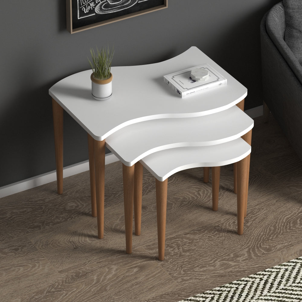 Home CanvasHome Canvas Gofrato Nested Coffee Table - Set of 3 tables for Living Room Coffee Table White