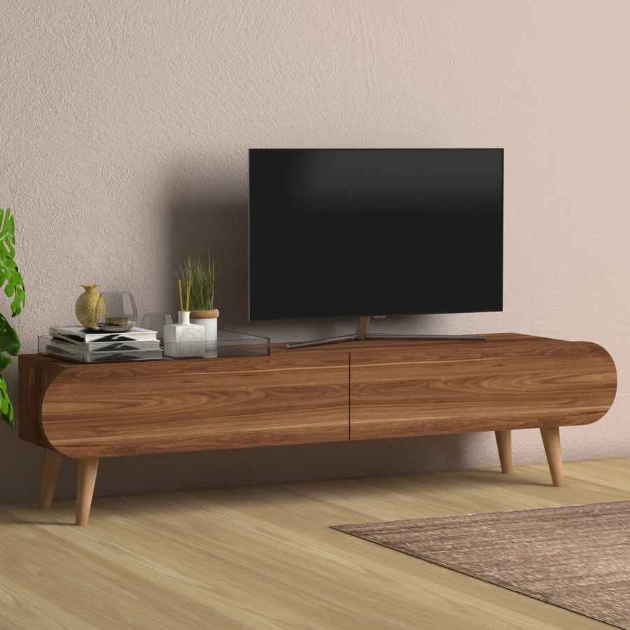 Home CanvasHome Canvas Lotus TV stand for Living Room - TV Unit - Wooden Legs - Walnut TV Unit