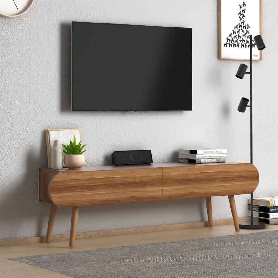 Home CanvasHome Canvas Lotus TV stand for Living Room - TV Unit - Wooden Legs - Walnut TV Unit