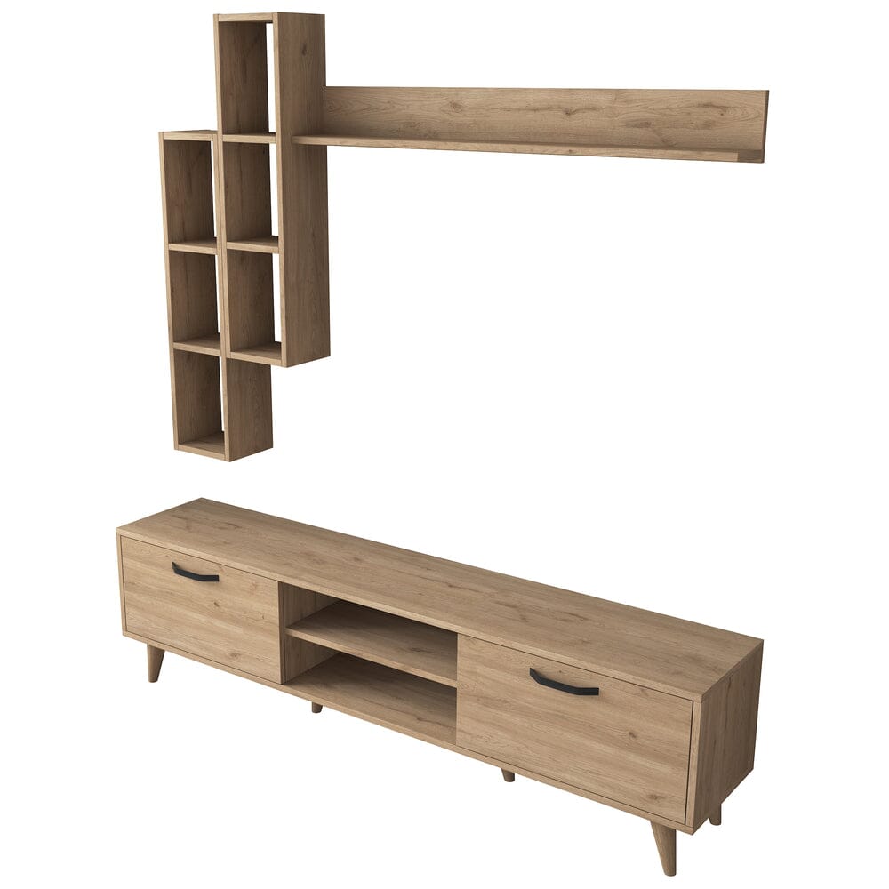 Home CanvasHome Canvas Lush Tv Unit With Wall Shelf Tv Stand With Bookshelf Wall Mounted With Shelf Modern Leg 180 cm - Walnut TV Unit