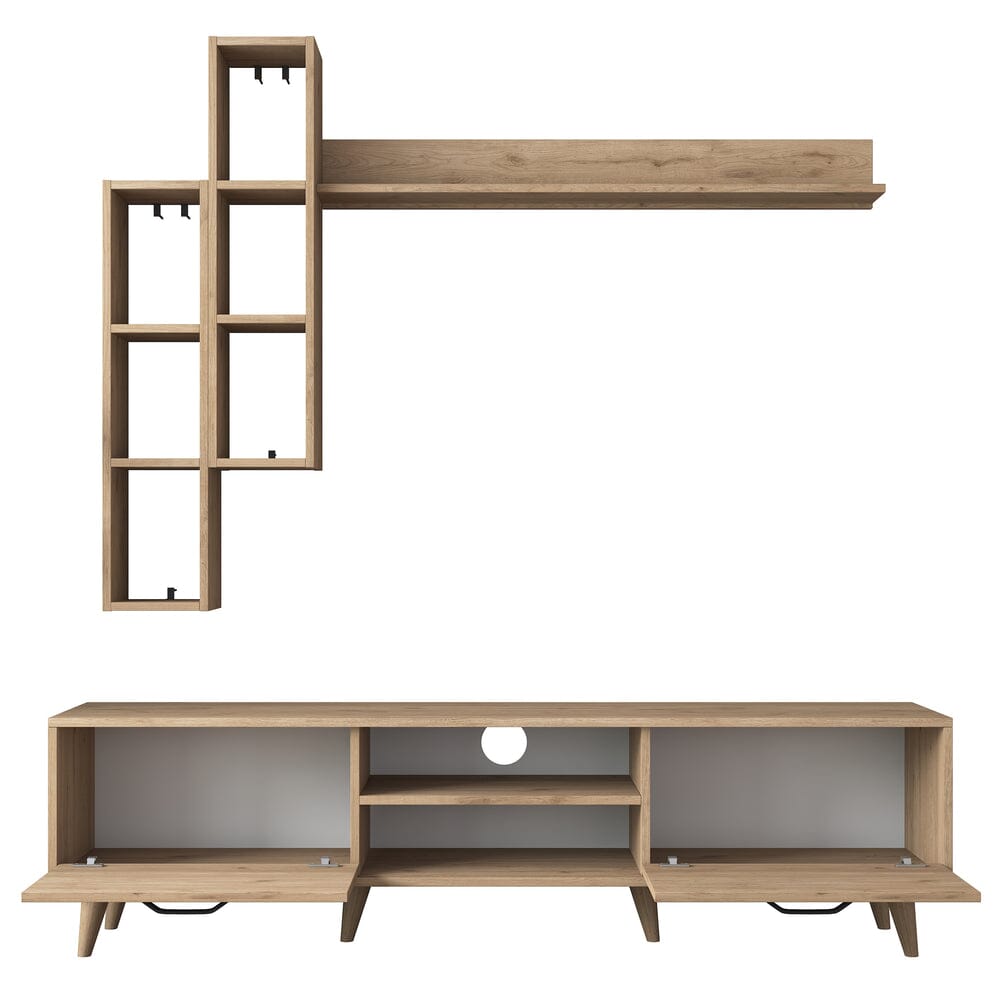 Home CanvasHome Canvas Lush Tv Unit With Wall Shelf Tv Stand With Bookshelf Wall Mounted With Shelf Modern Leg 180 cm - Walnut TV Unit