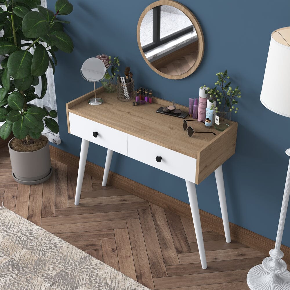 Home CanvasHome Canvas Makeup Dressing Table 2 Drawers Mirrored Jewelry Organizer S. Walnut - White Dressing Table