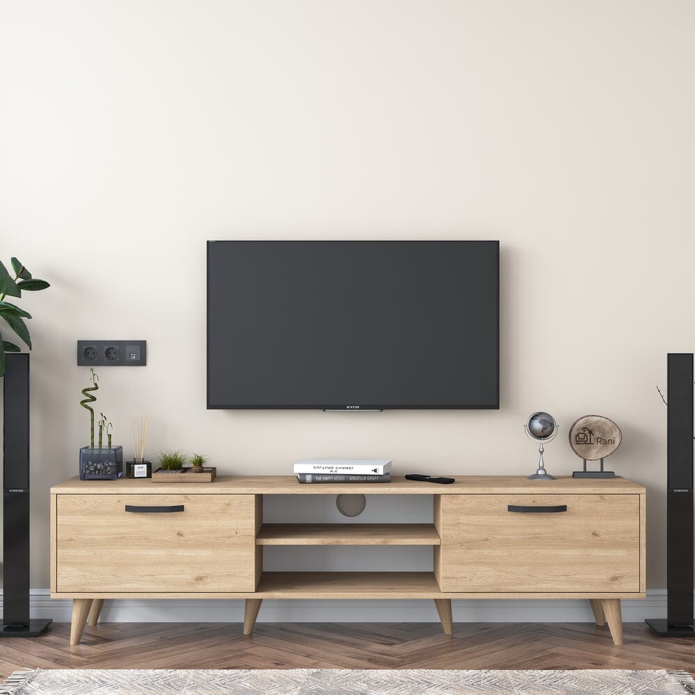 Home CanvasHome Canvas Modern Design Free Standing TV Stand with Storage Drawers | Tv Unit with White Wooden Legs for Living Room180 cm - Oak TV Unit