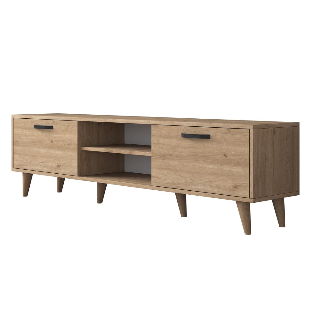 Home CanvasHome Canvas Modern Design Free Standing TV Stand with Storage Drawers | Tv Unit with White Wooden Legs for Living Room180 cm - Oak TV Unit