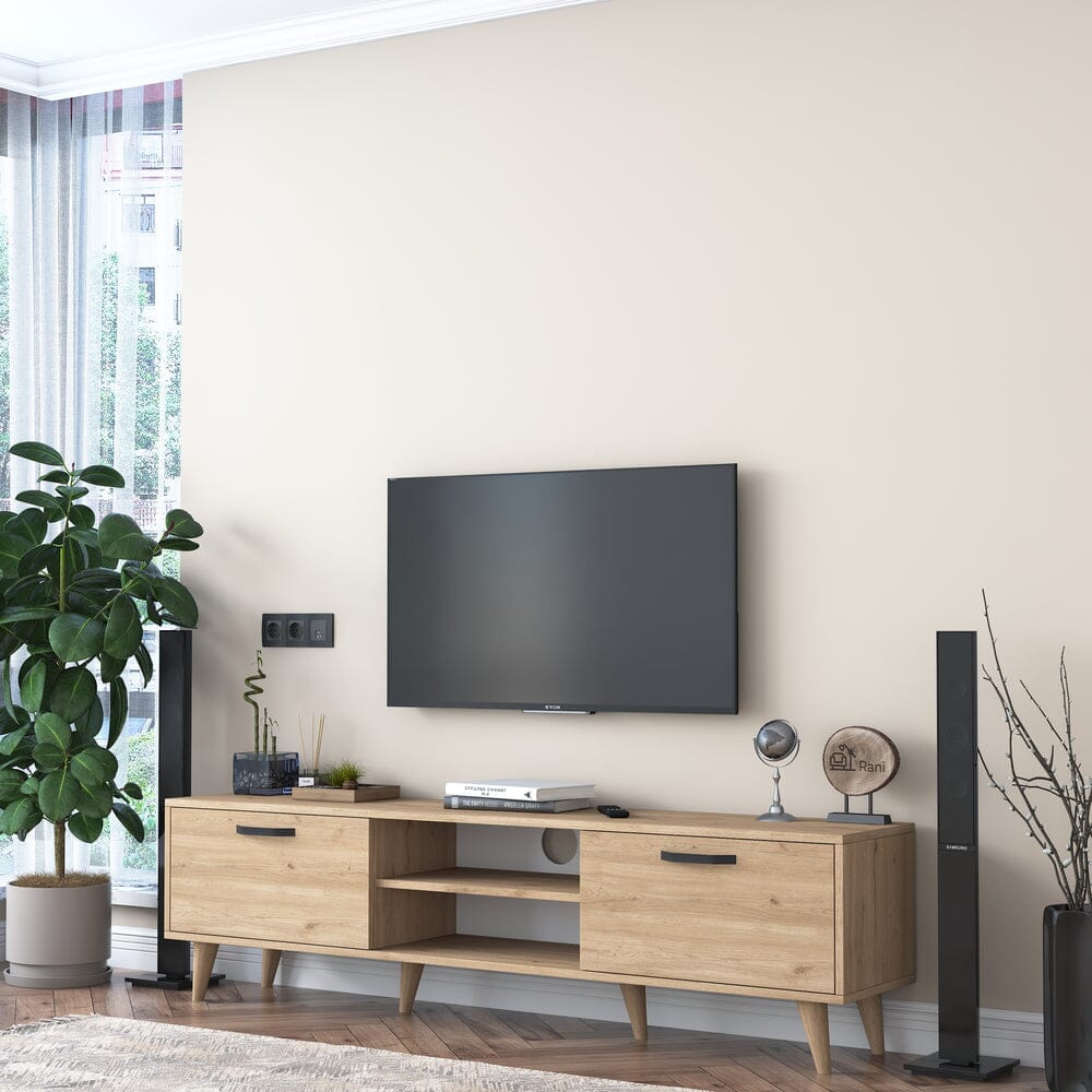 Home CanvasHome Canvas Modern Design Free Standing TV Stand with Storage Drawers | Tv Unit with White Wooden Legs for Living Room180 cm - Oak TV Unit