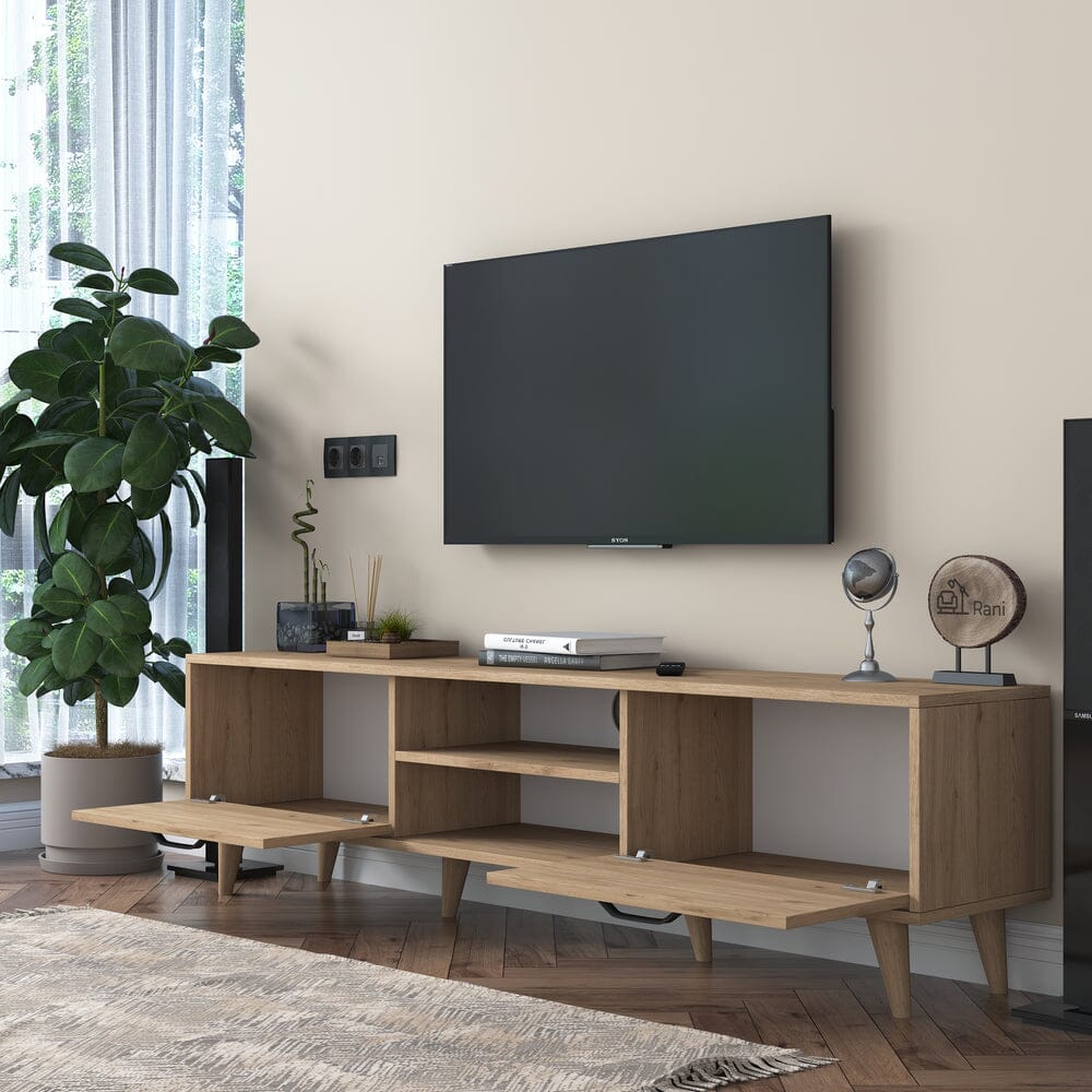Home CanvasHome Canvas Modern Design Free Standing TV Stand with Storage Drawers | Tv Unit with White Wooden Legs for Living Room180 cm - Oak TV Unit