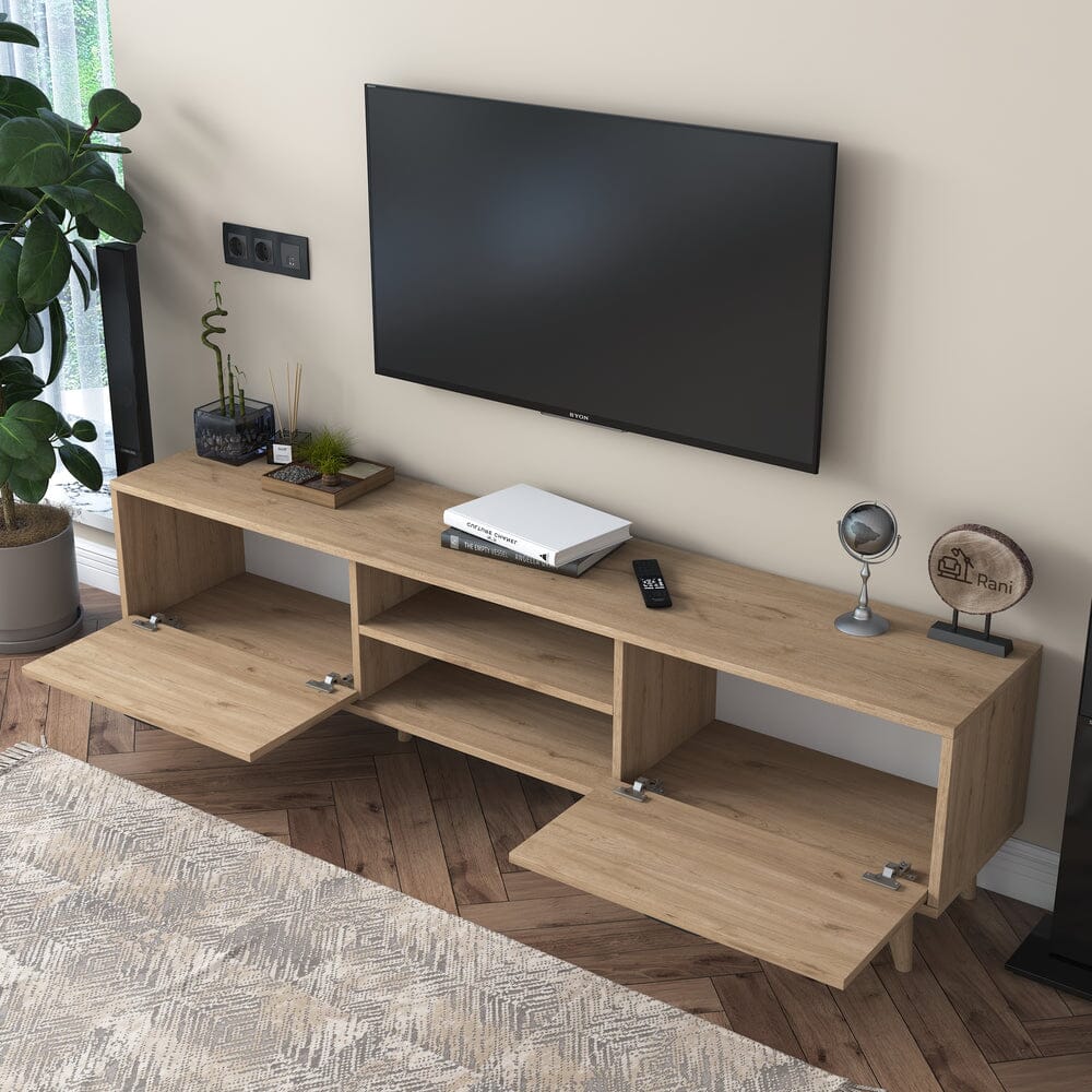 Home CanvasHome Canvas Modern Design Free Standing TV Stand with Storage Drawers | Tv Unit with White Wooden Legs for Living Room180 cm - Oak TV Unit
